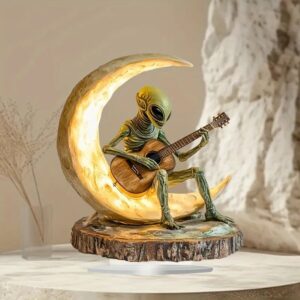 Cosmic Alien Moon Guitarist – Acrylic Desk & Shelf Ornament