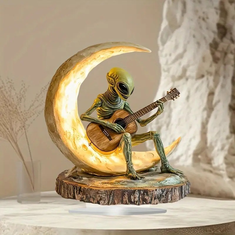 Cosmic Alien Moon Guitarist – Acrylic Desk & Shelf Ornament